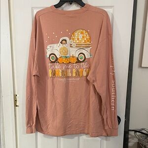 Simply Southern pinkish tan "Take me to the pumpkin..."  Long Sleeve Shirt.XXL